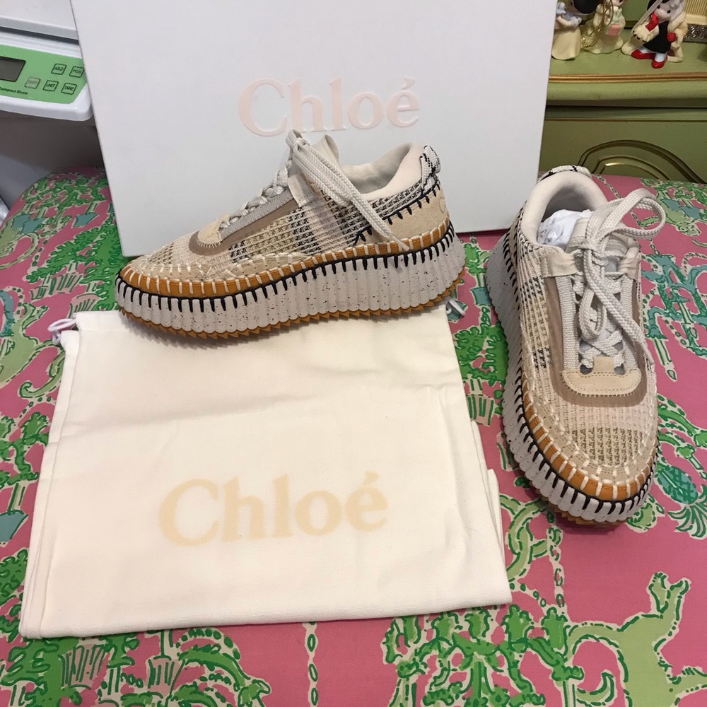 Chloé Nama Stitch Walking Sneakers in Biscotti Beige 36